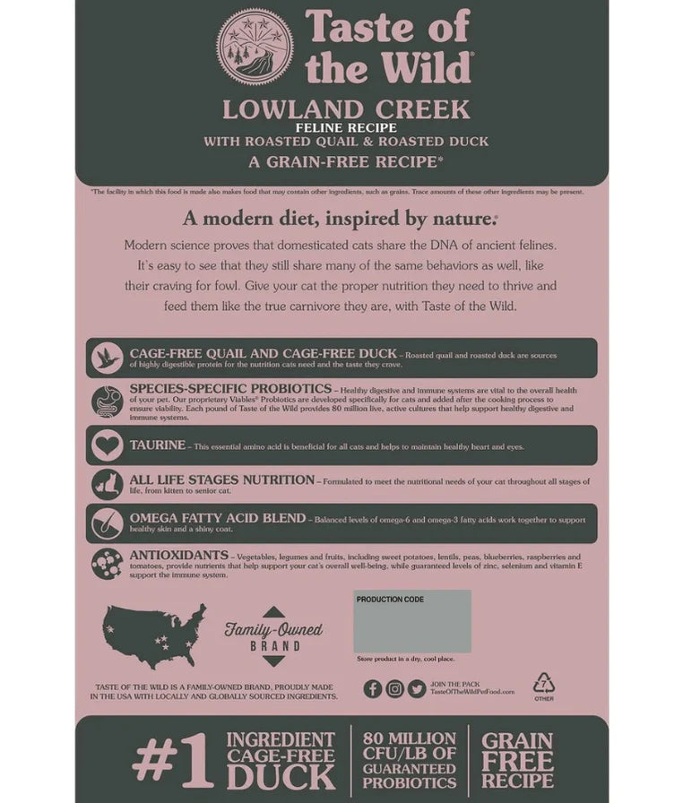 Taste of The Wild Lowland Creek Feline Recipe with Roasted Quail & Duck - 2kg
