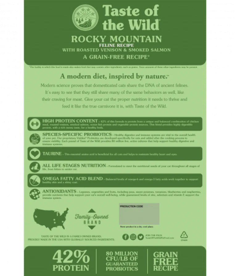 Taste of The Wild Rocky Mountain Feline Formula with Venison & Smoked Salmon - 2kg