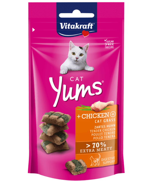 Vitakraft - Cat Yums, Soft Bites With Chicken and Cat Grass For Digestive Support - 40g