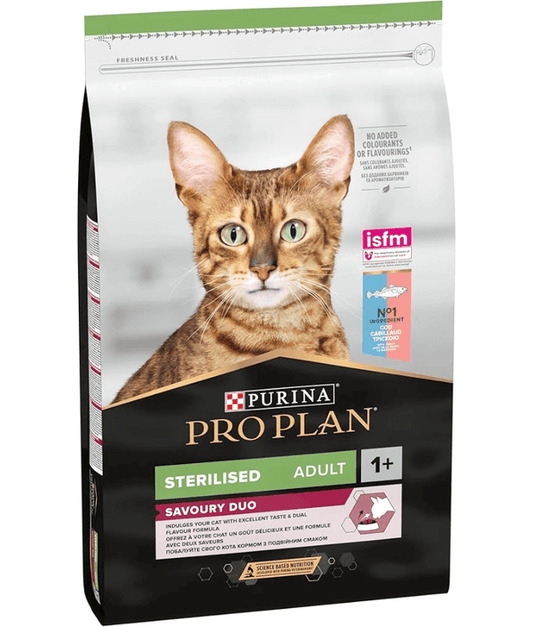 Purina Pro Plan Sterilised Adult 1+ Savoury Duo Dry Cat Food With Cod & Trout - 3kg